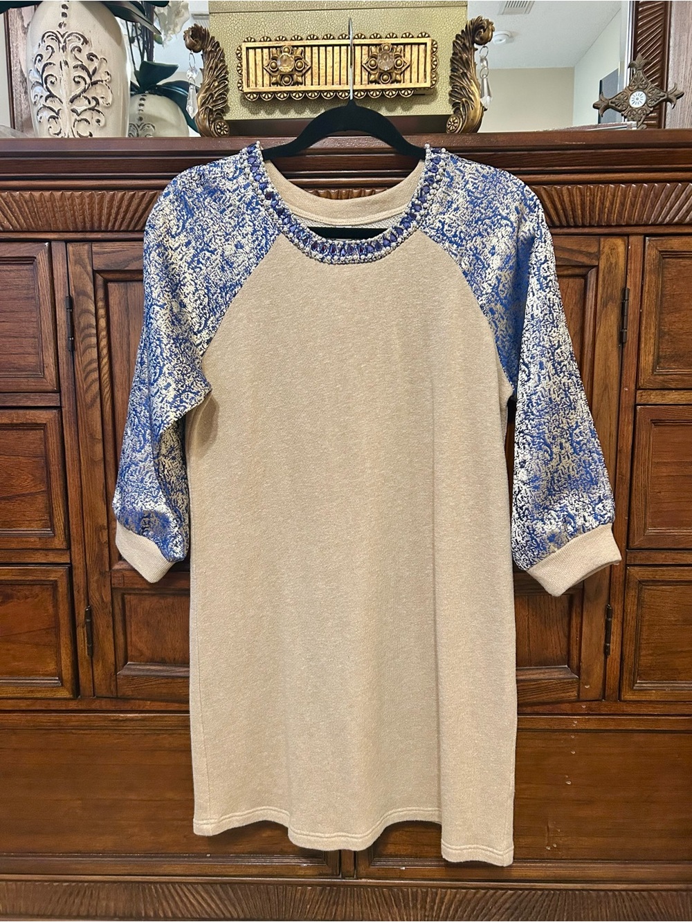 Excellent! Uncle Frank Jeweled Rhinestone Pearl Sweatshirt Dress in Size Small